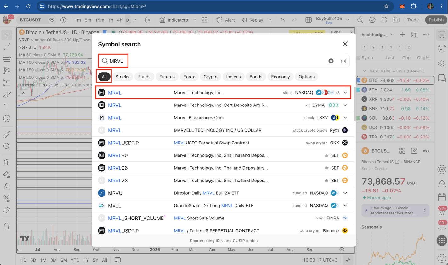 MRVL cara menambahkan grafik riwayat koin